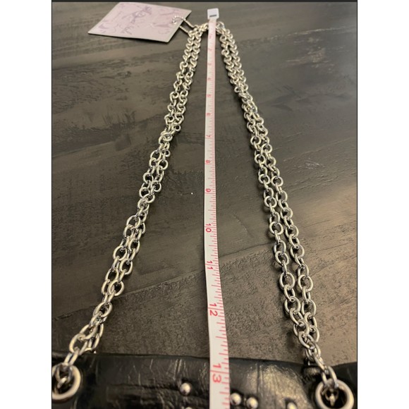 NEW -Youmi K. Black Croc Embossed Studded Crossbody Flat Pouch Faux Leather Bag - Picture 12 of 16